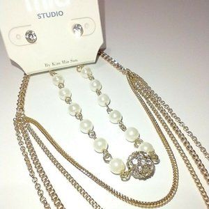3/$10 Stud Earrings & Layered Gold-Tone Necklace